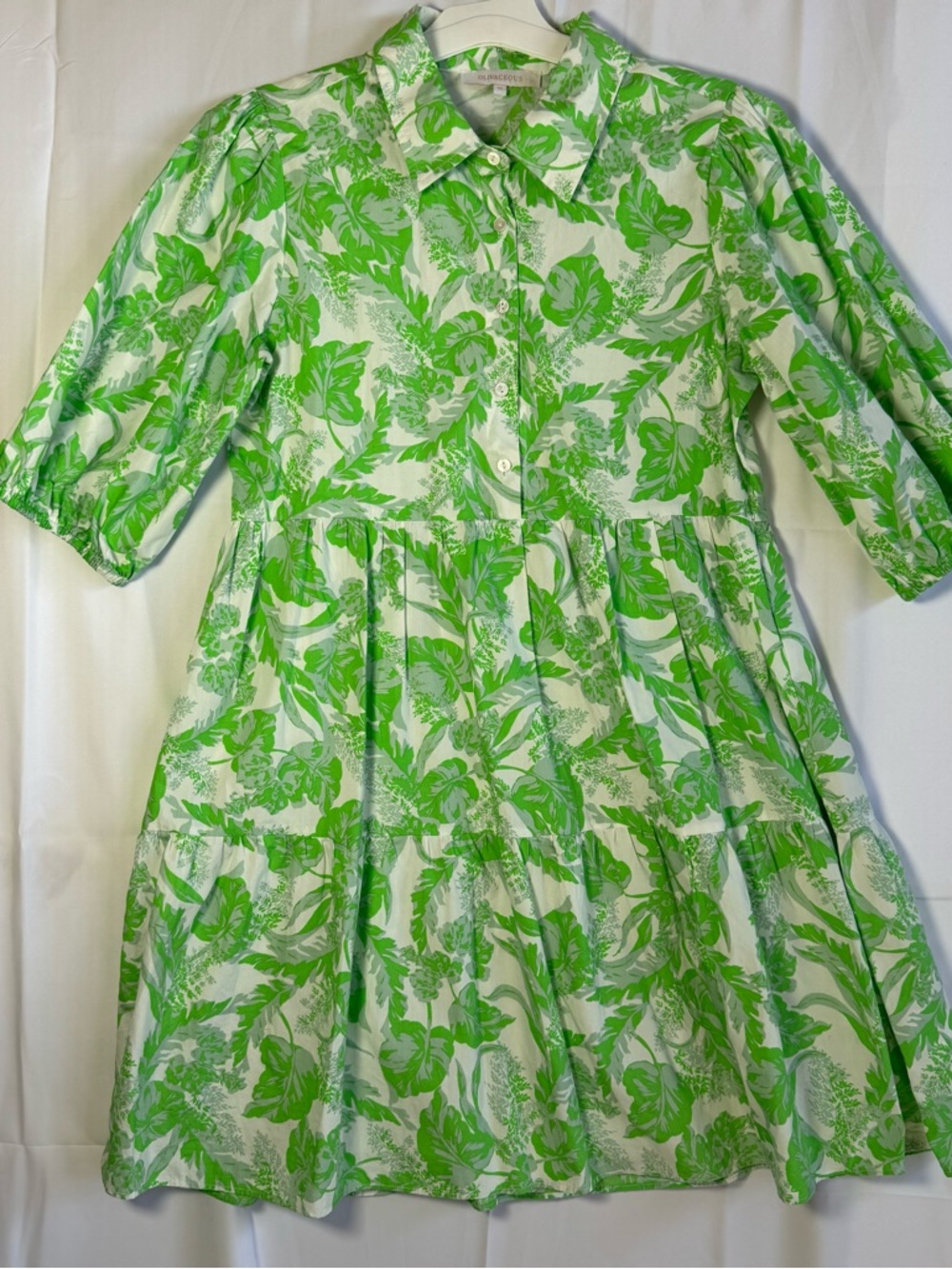 Olivaceous Womens Green Leaf Cotton Tiered Mini Dress Medium - Picture 2 of 14
